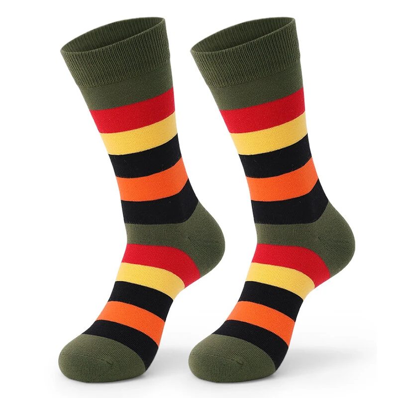 (image for) 5 Pairs Men's Cotton Stripe Socks Funny Crew Bright Color Block Personality Mid Long Tube Skateboard Socks Unisex