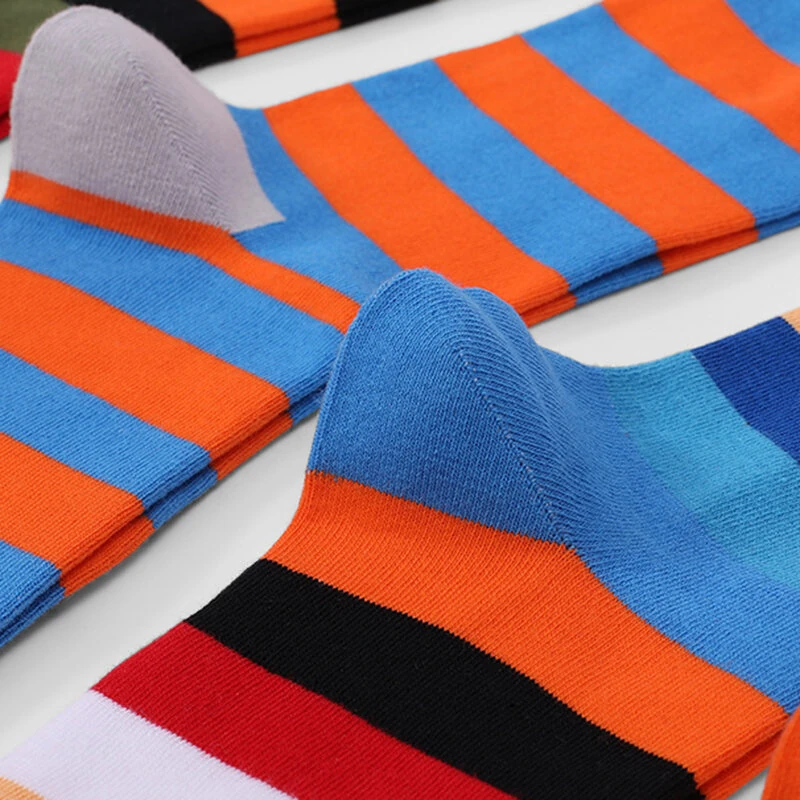 (image for) 5 Pairs Men's Cotton Stripe Socks Funny Crew Bright Color Block Personality Mid Long Tube Skateboard Socks Unisex